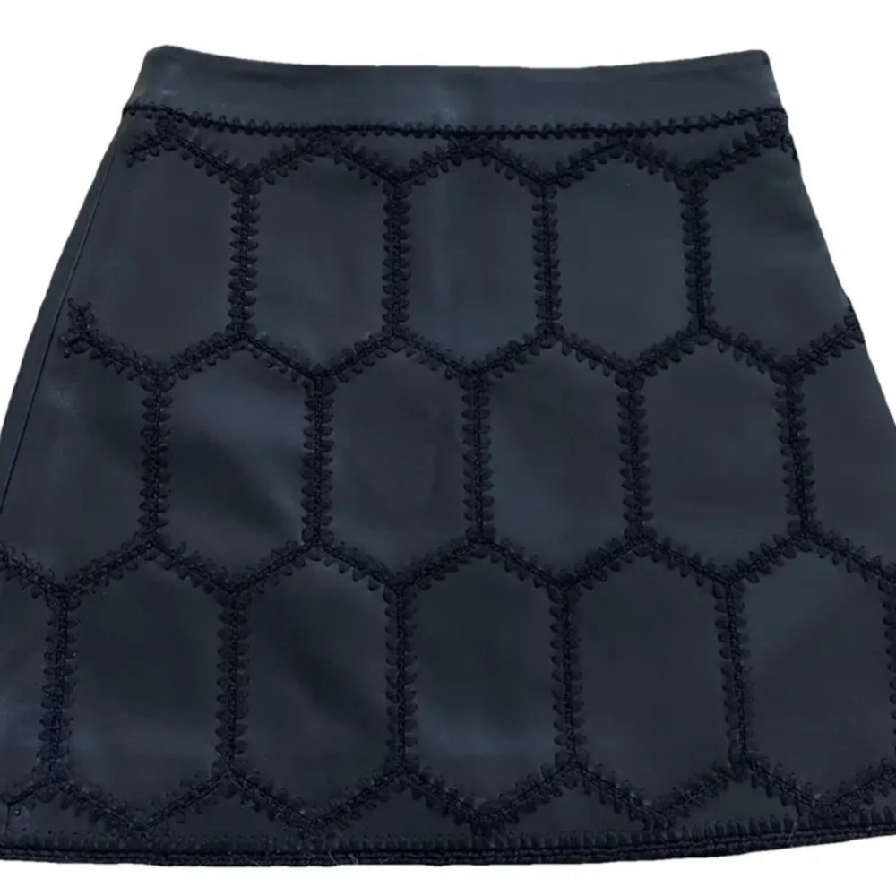 ba&sh Black Hexagon-Stitched Leather Mini Skirt